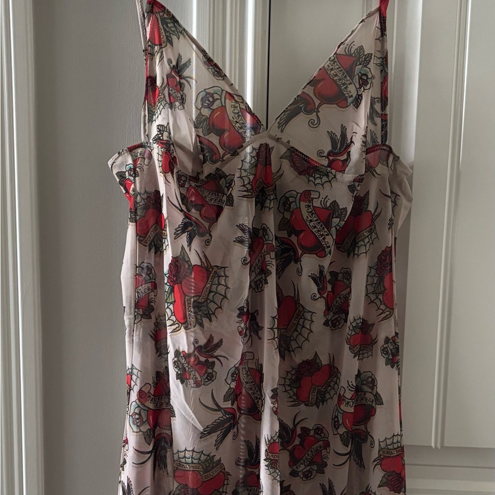 Harley-Davidson Red and Black Tattoo Print Sheer Nightie